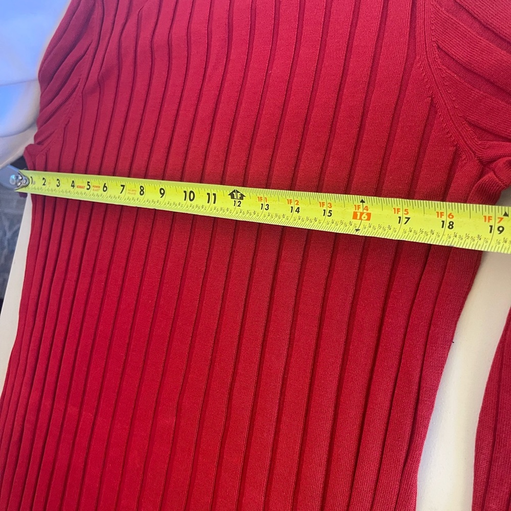 Red Silk Blend Ribbed Turtleneck Sweater XL Stretch Knit Minimalist Luxury Chic - Picture 8 of 14